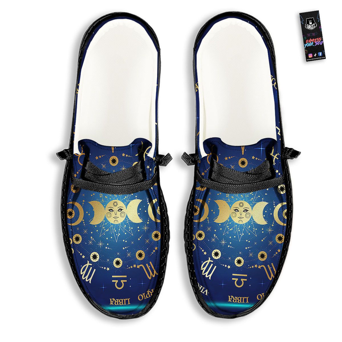Zodiac Wheel Galaxy Print Black Loafers-grizzshop