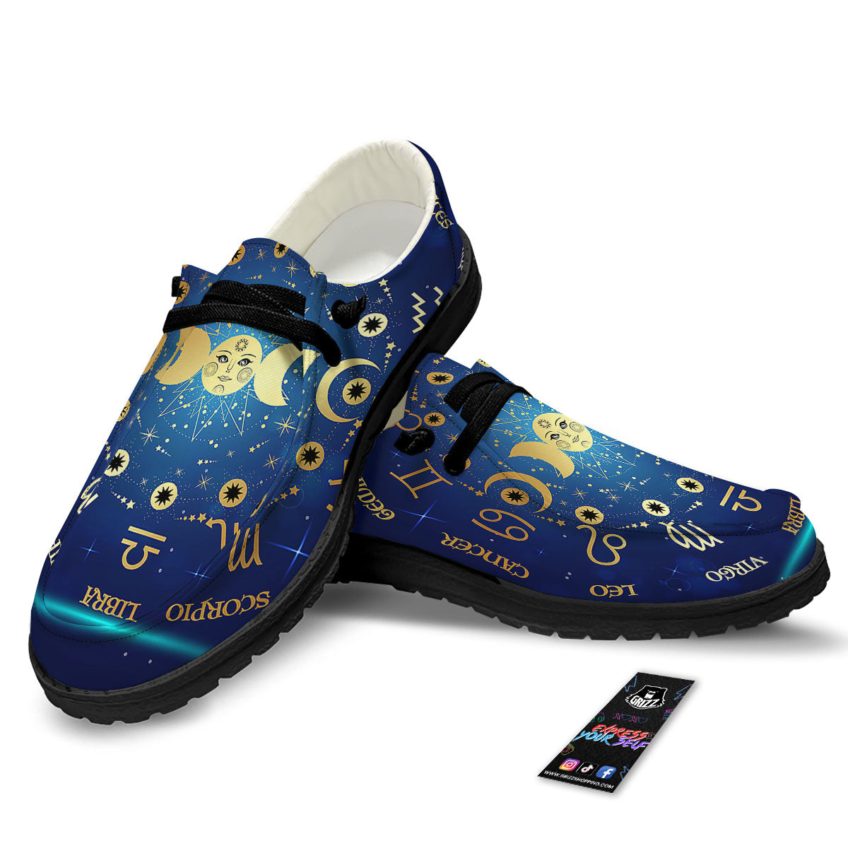 Zodiac Wheel Galaxy Print Black Loafers-grizzshop