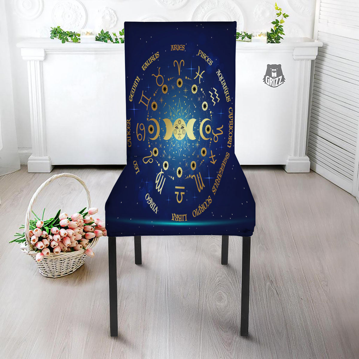 Zodiac Wheel Galaxy Print Dining Chair Slipcover-grizzshop