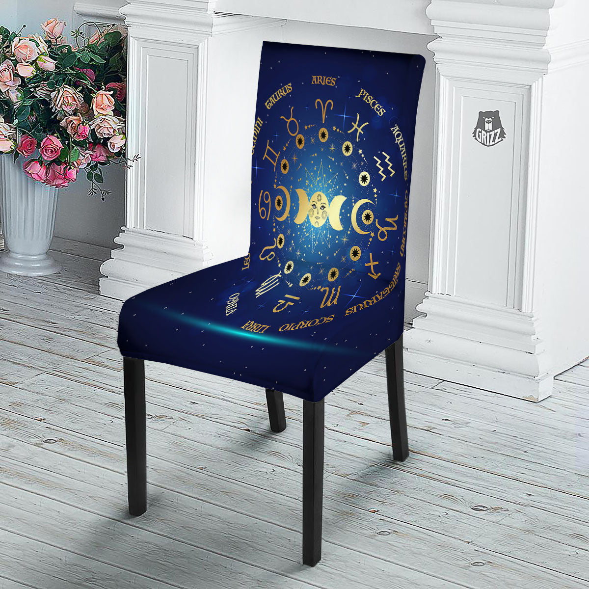 Zodiac Wheel Galaxy Print Dining Chair Slipcover-grizzshop