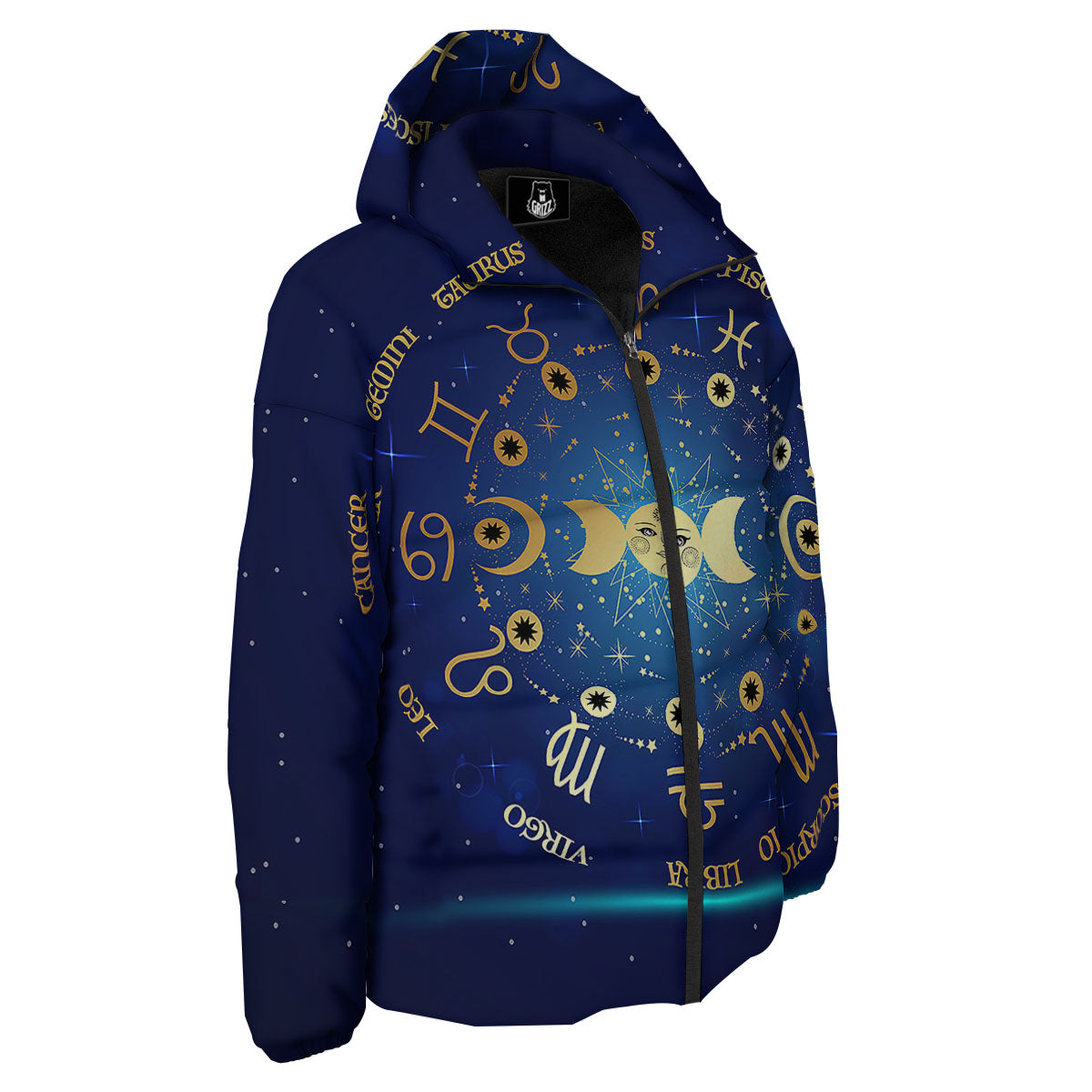 Zodiac Wheel Galaxy Print Down Jacket-grizzshop