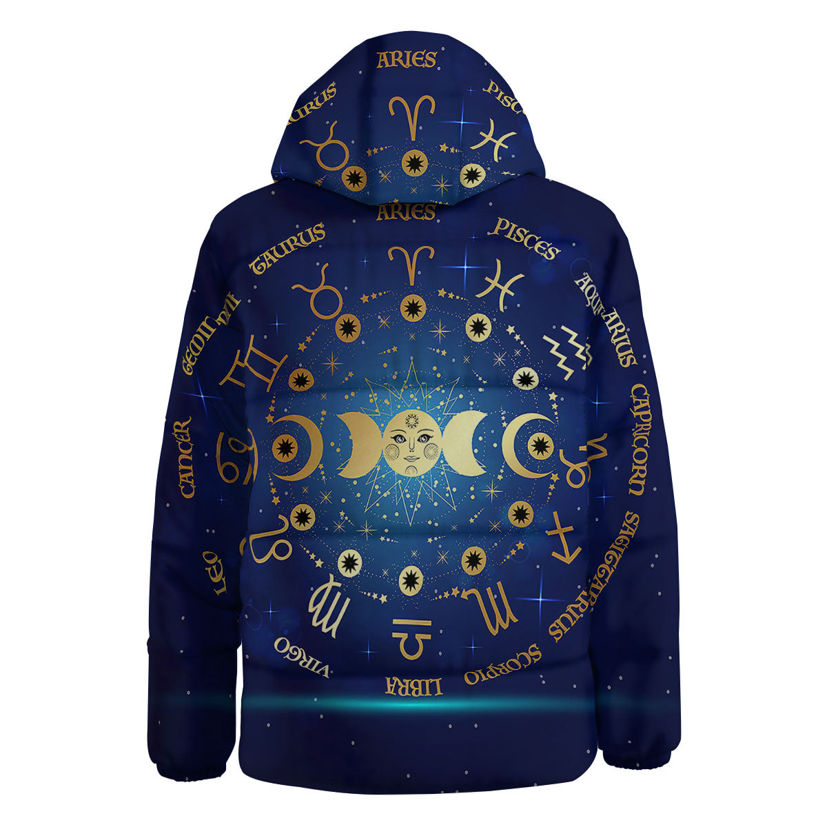 Zodiac Wheel Galaxy Print Down Jacket-grizzshop