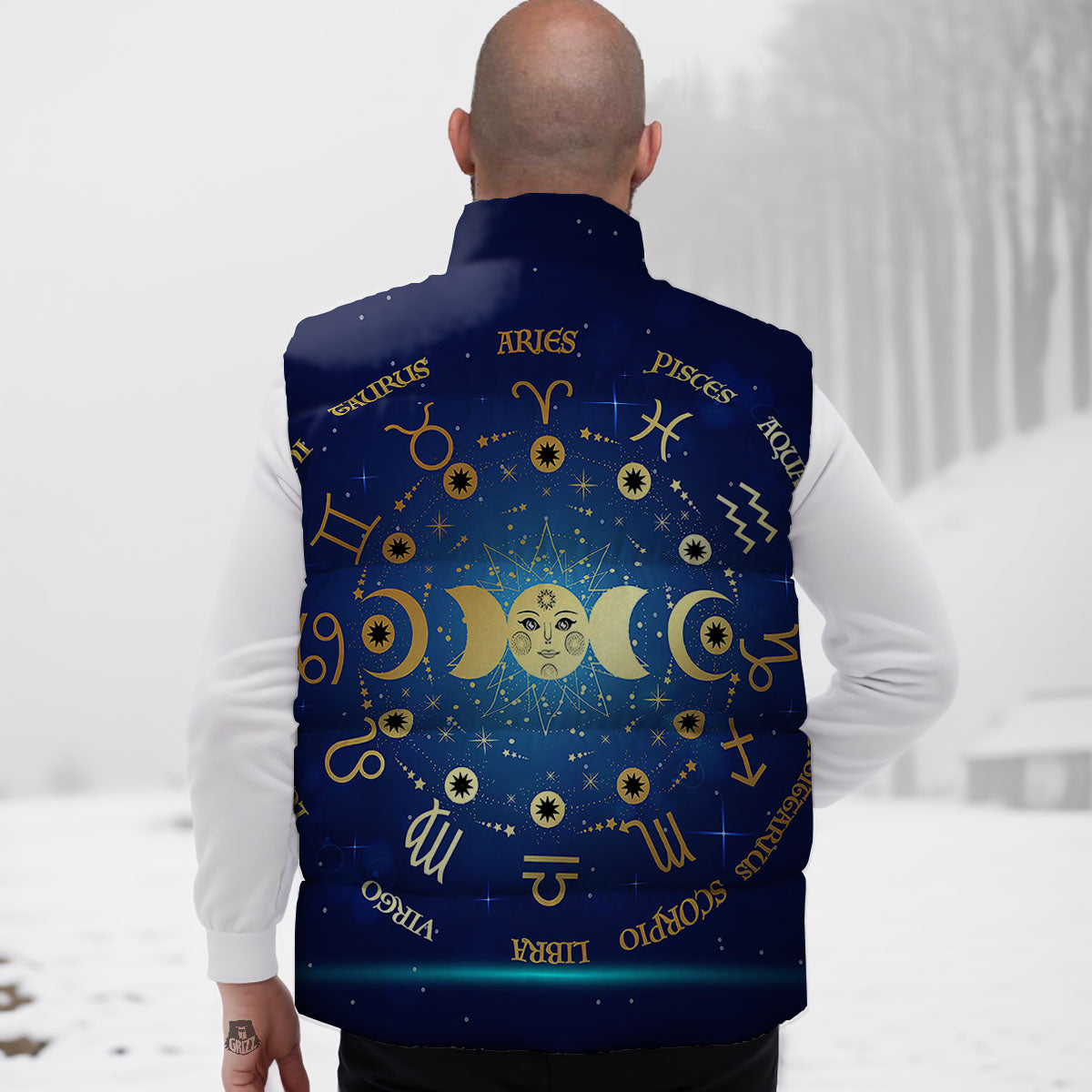 Zodiac Wheel Galaxy Print Down Vest
