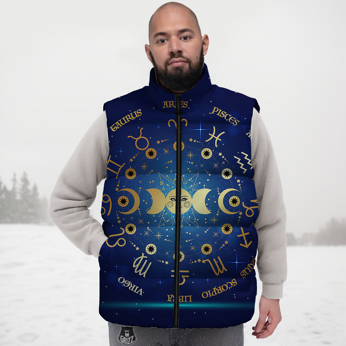 Zodiac Wheel Galaxy Print Down Vest