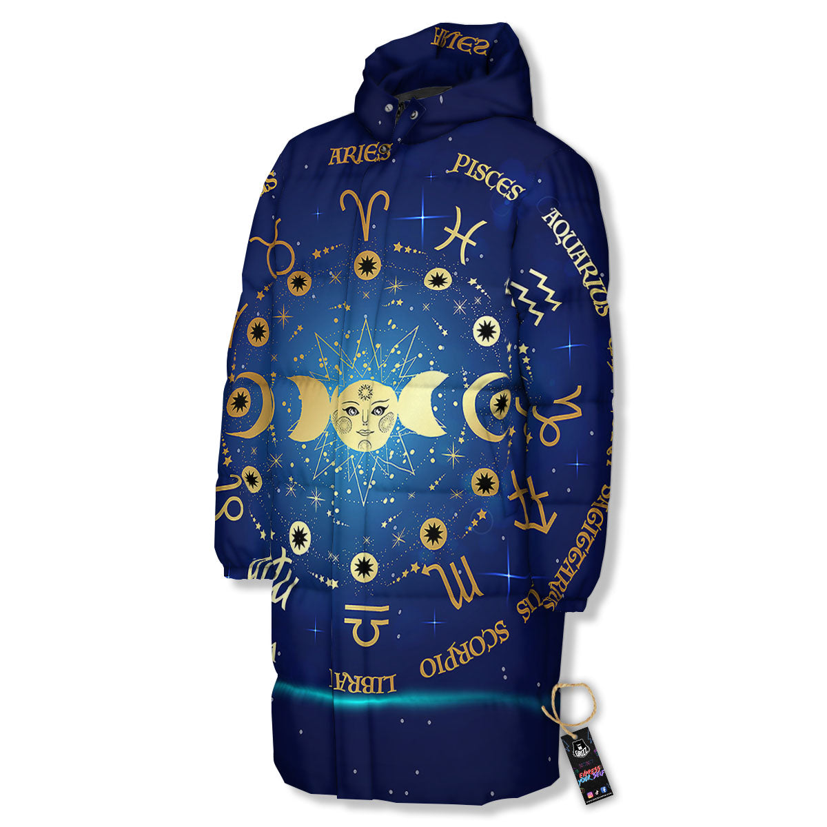 Zodiac Wheel Galaxy Print Long Down Jacket