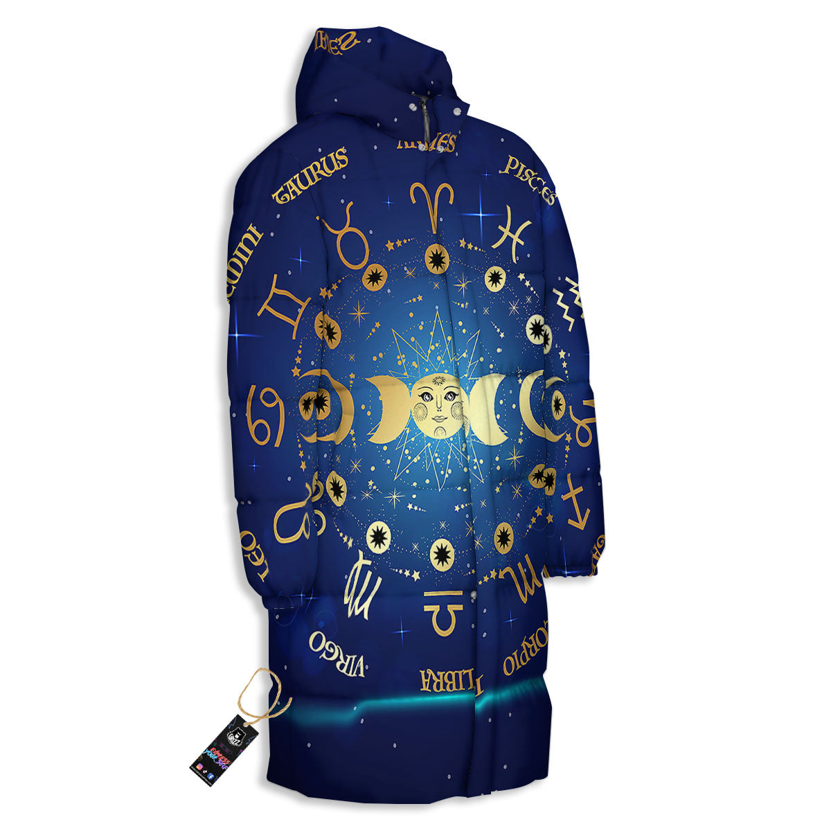 Zodiac Wheel Galaxy Print Long Down Jacket