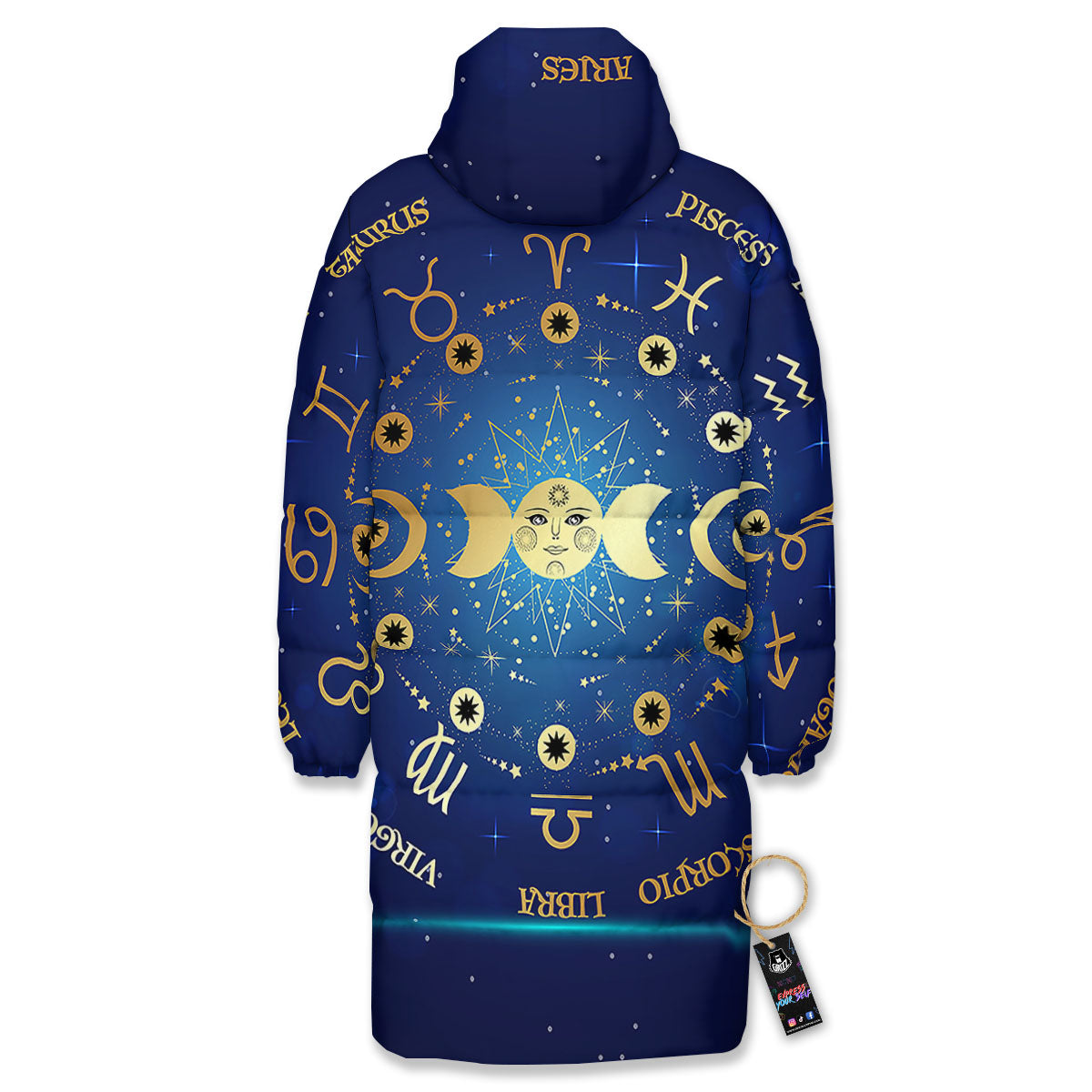 Zodiac Wheel Galaxy Print Long Down Jacket