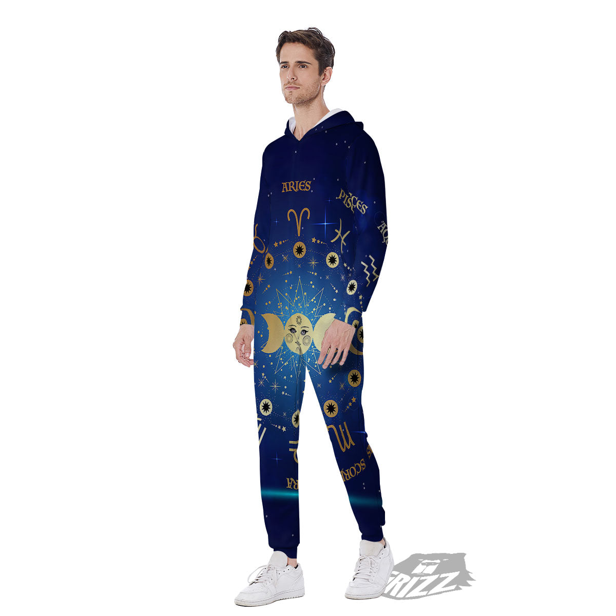 Zodiac Wheel Galaxy Print Men's Jumpsuit-grizzshop