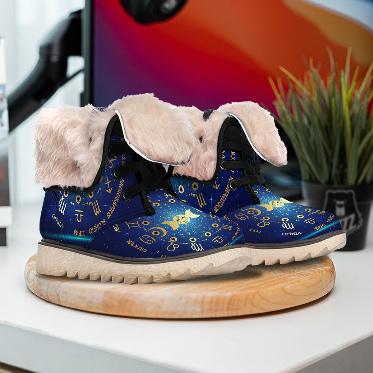 Zodiac Wheel Galaxy Print Snow Boots-grizzshop
