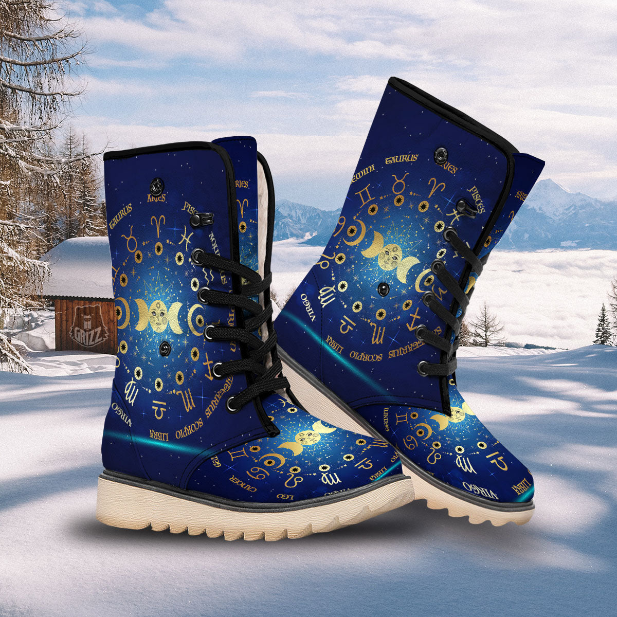 Zodiac Wheel Galaxy Print Snow Boots-grizzshop