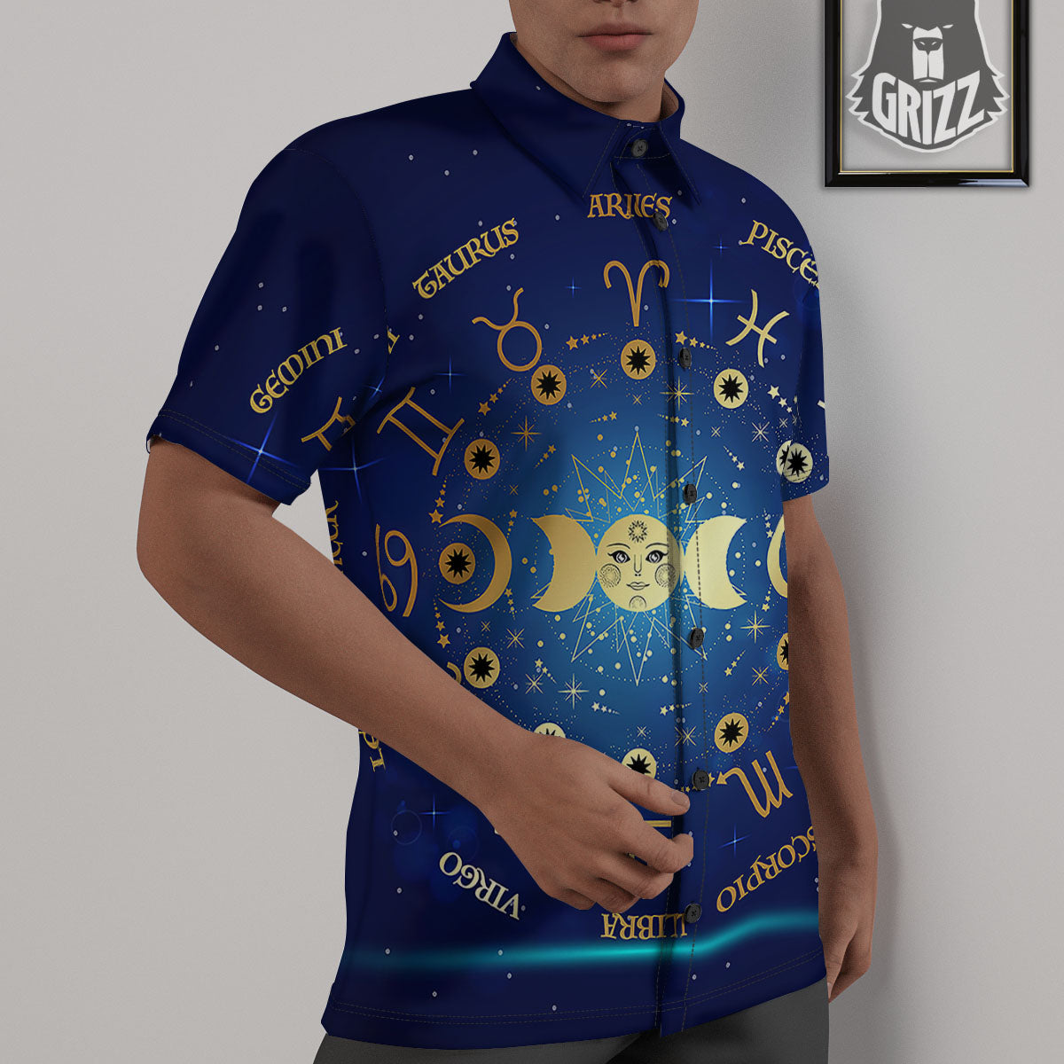 Zodiac Wheel Galaxy Print Untucked Shirts-grizzshop