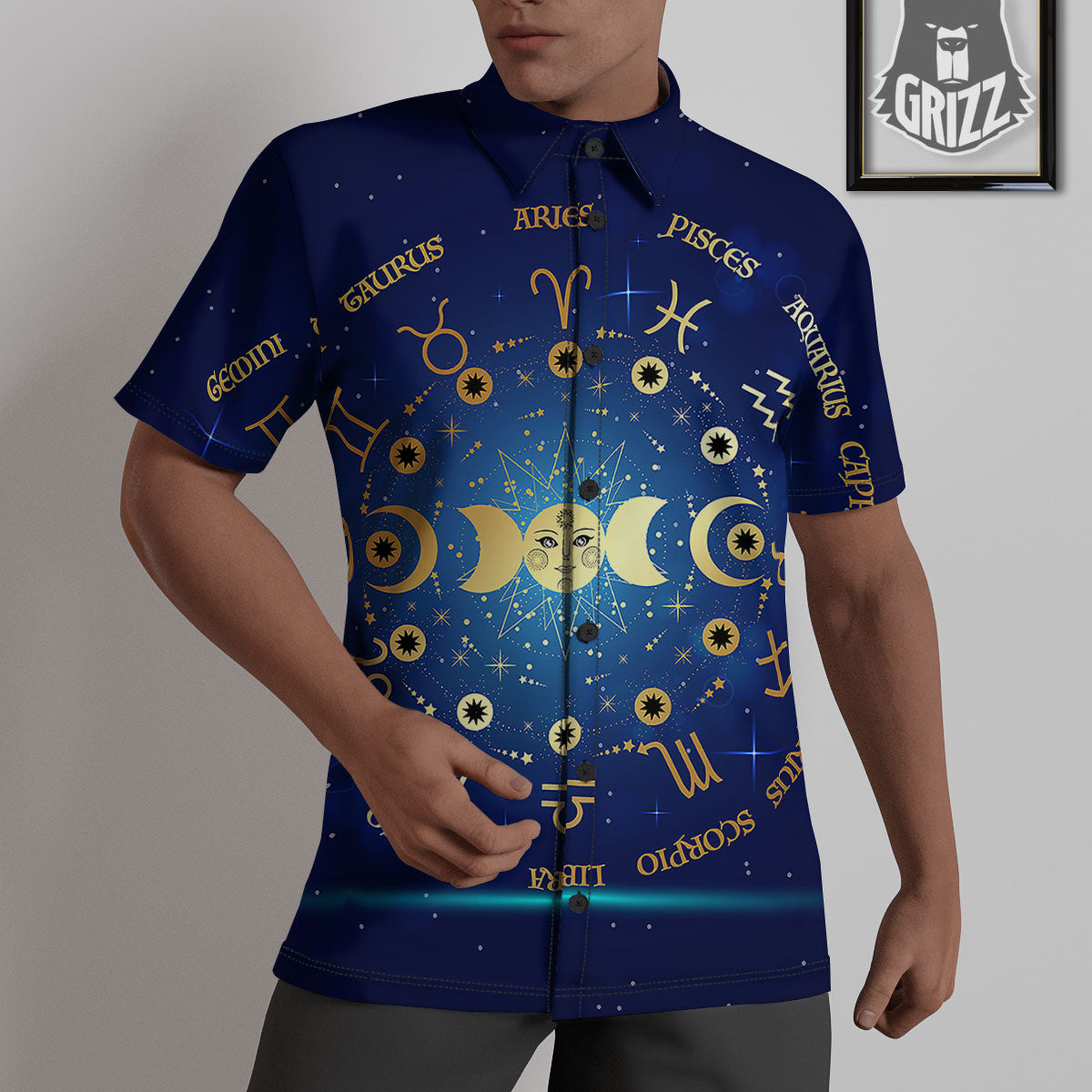 Zodiac Wheel Galaxy Print Untucked Shirts-grizzshop