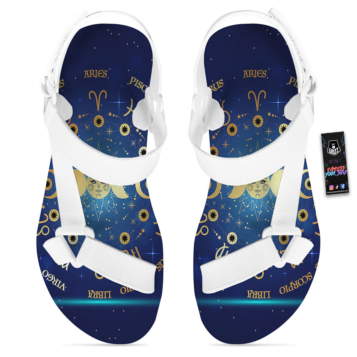 Zodiac Wheel Galaxy Print White Open Toe Sandals-grizzshop