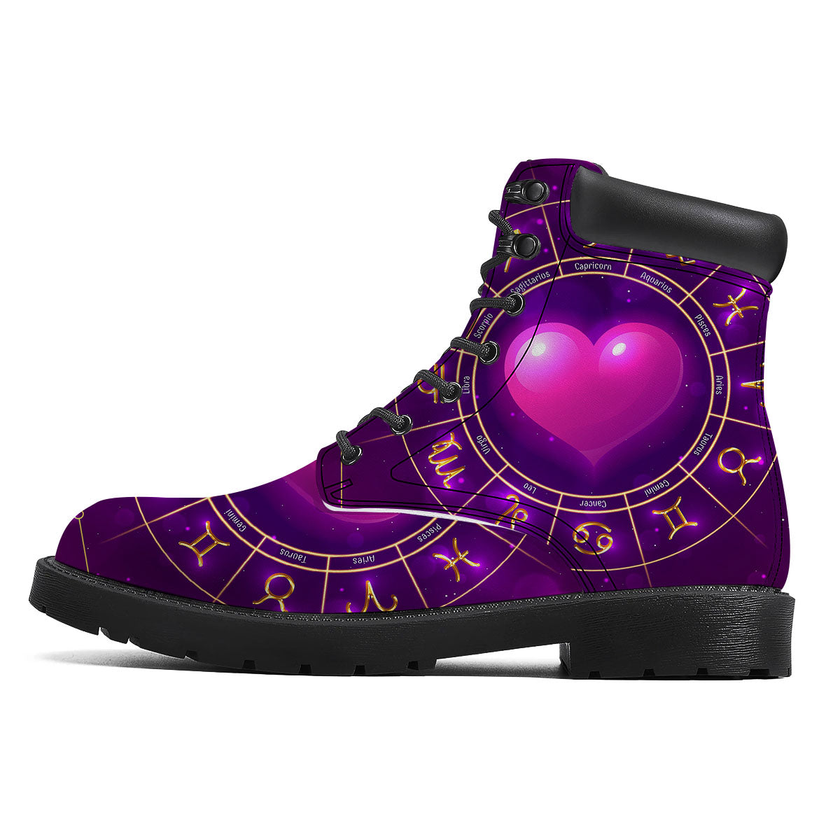Zodiac Wheel Pink Heart Print Boots-grizzshop