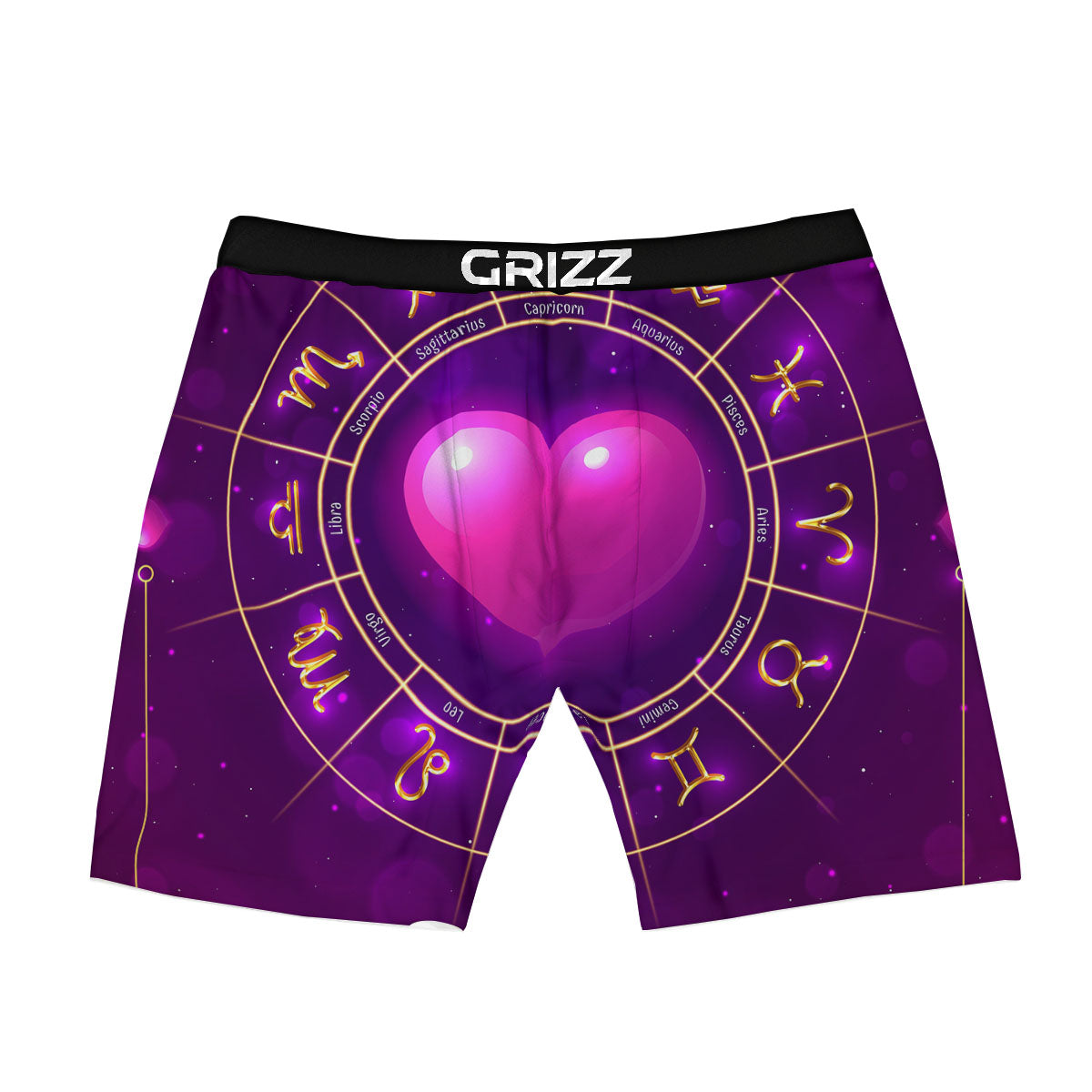 Zodiac Wheel Pink Heart Print Boxer Briefs-grizzshop