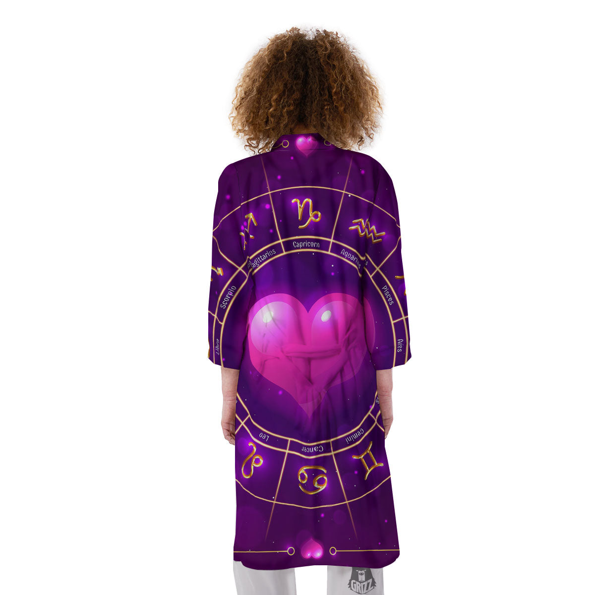 Zodiac Wheel Pink Heart Print Kimono-grizzshop