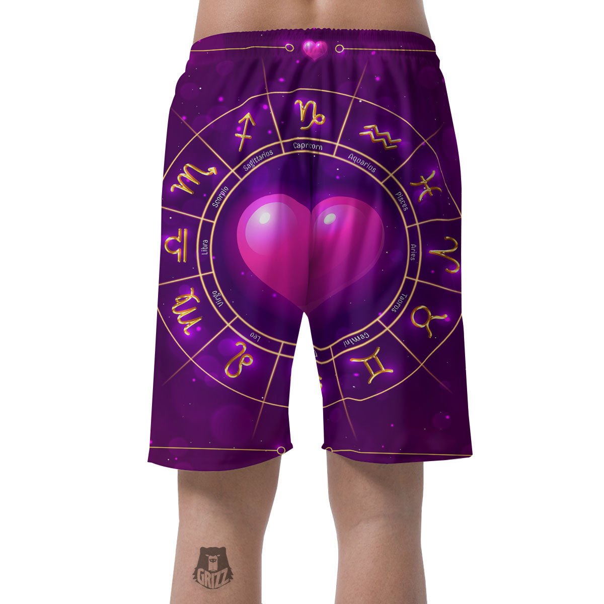 Zodiac Wheel Pink Heart Print Men's Shorts-grizzshop