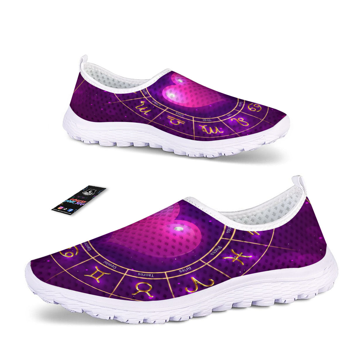 Zodiac Wheel Pink Heart Print Nurse Shoes-grizzshop