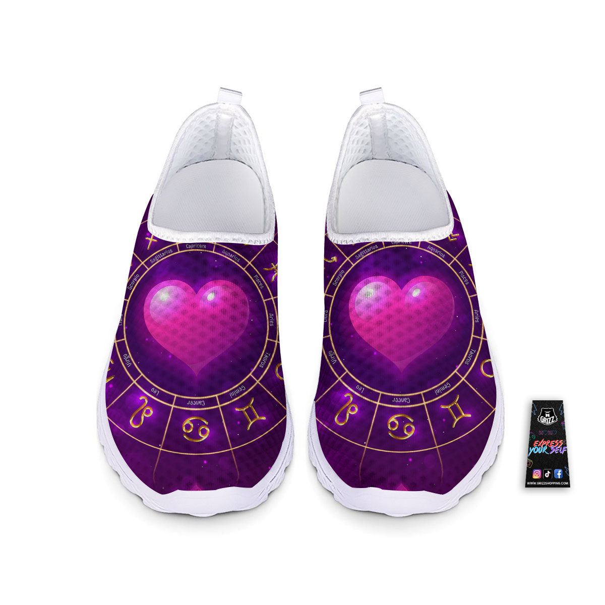Zodiac Wheel Pink Heart Print Nurse Shoes-grizzshop
