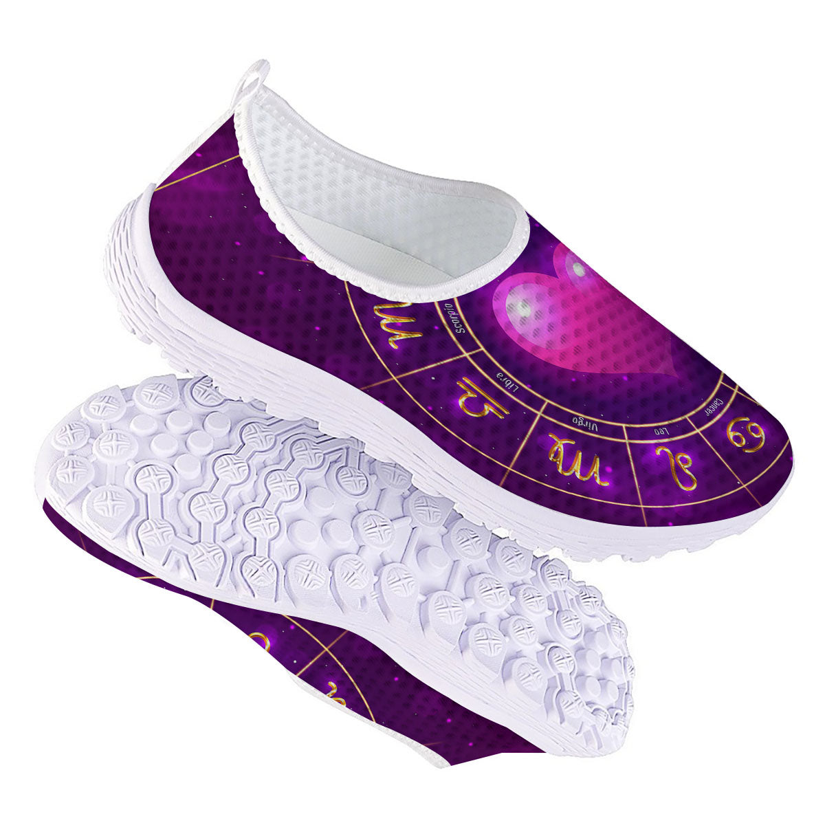 Zodiac Wheel Pink Heart Print Nurse Shoes-grizzshop