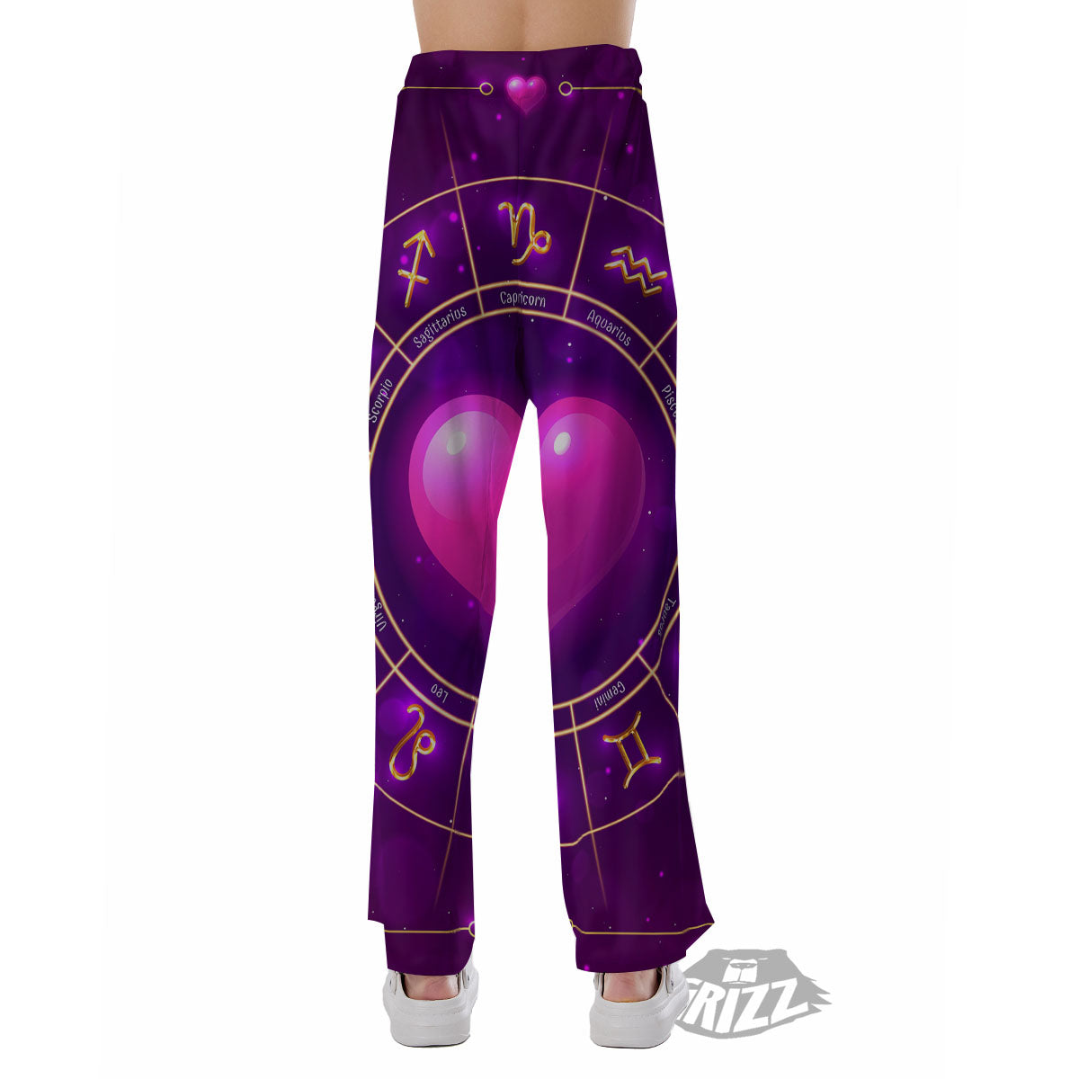 Zodiac Wheel Pink Heart Print Pajama Pants-grizzshop