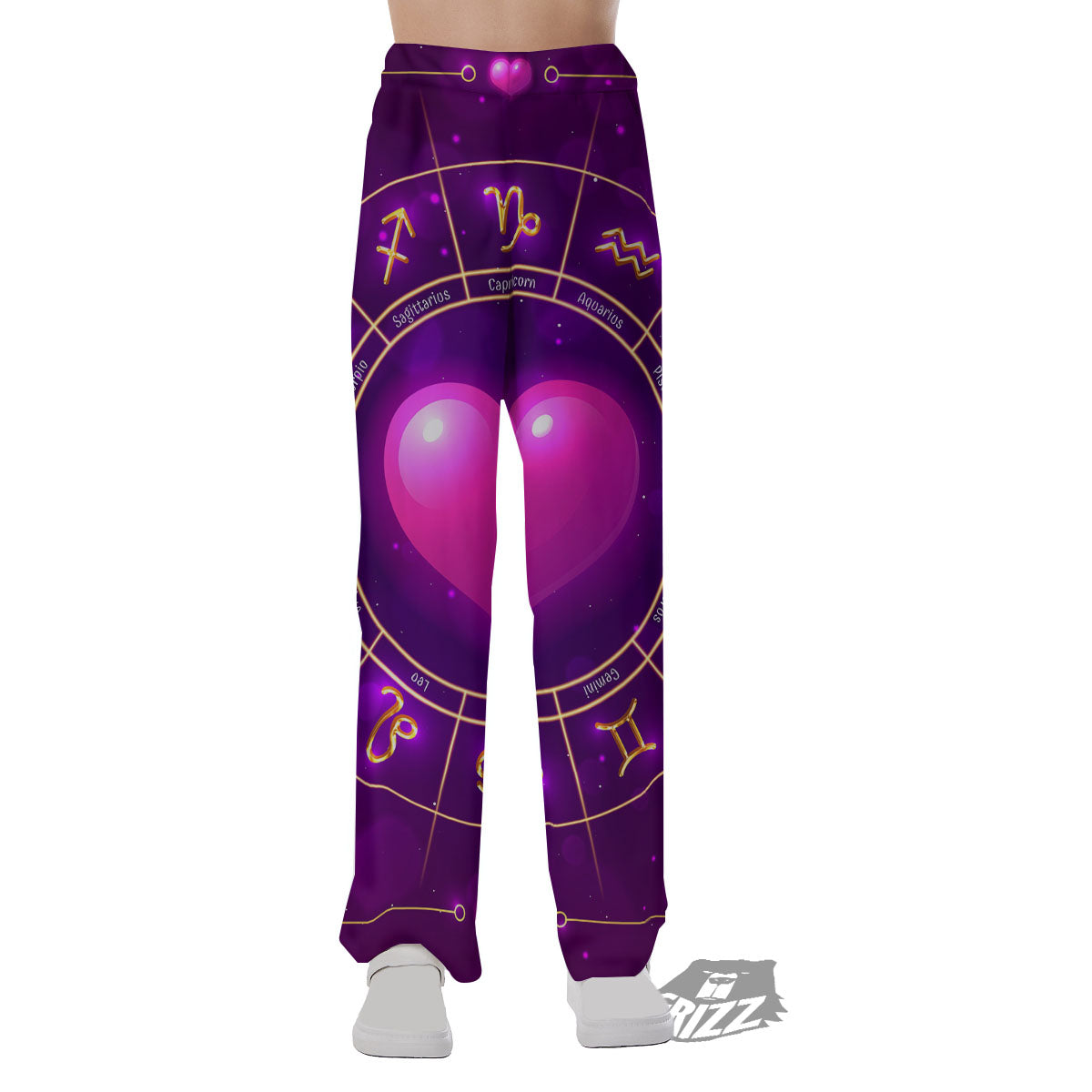 Zodiac Wheel Pink Heart Print Pajama Pants-grizzshop