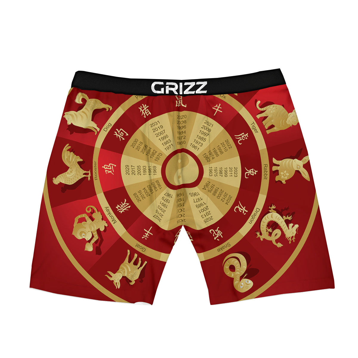Zodiac Wheel Red Chinese Print Boxer Briefs-grizzshop