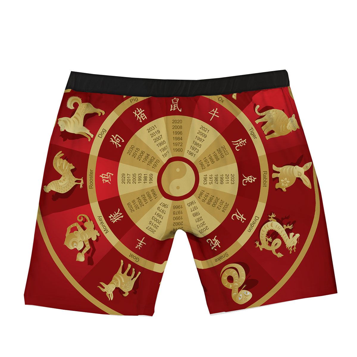 Zodiac Wheel Red Chinese Print Boxer Briefs-grizzshop