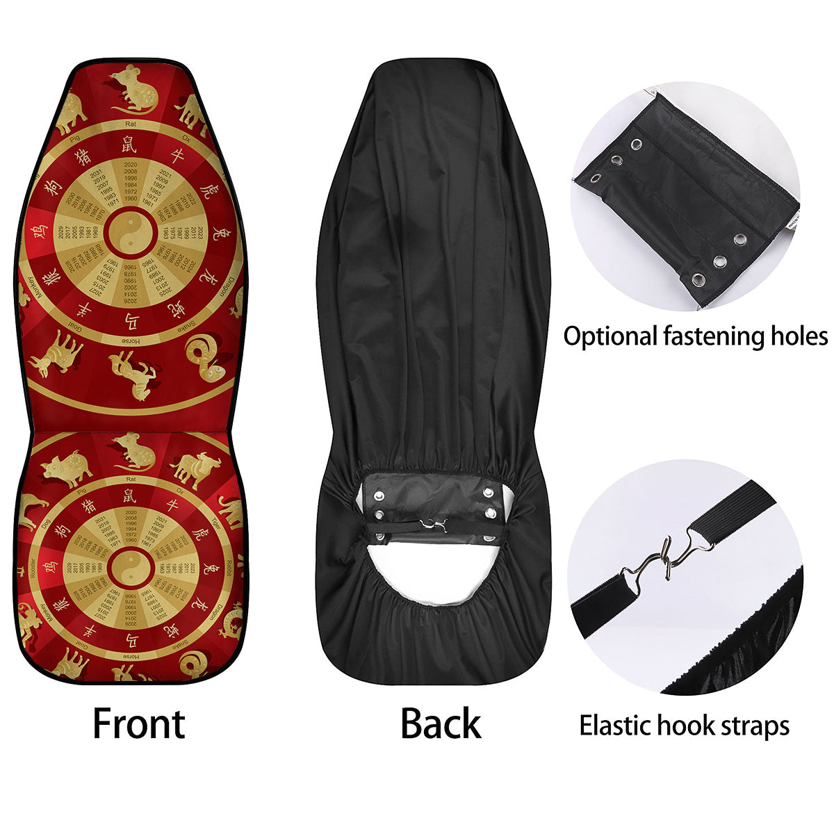 Zodiac Wheel Red Chinese Print Car Seat Covers-grizzshop