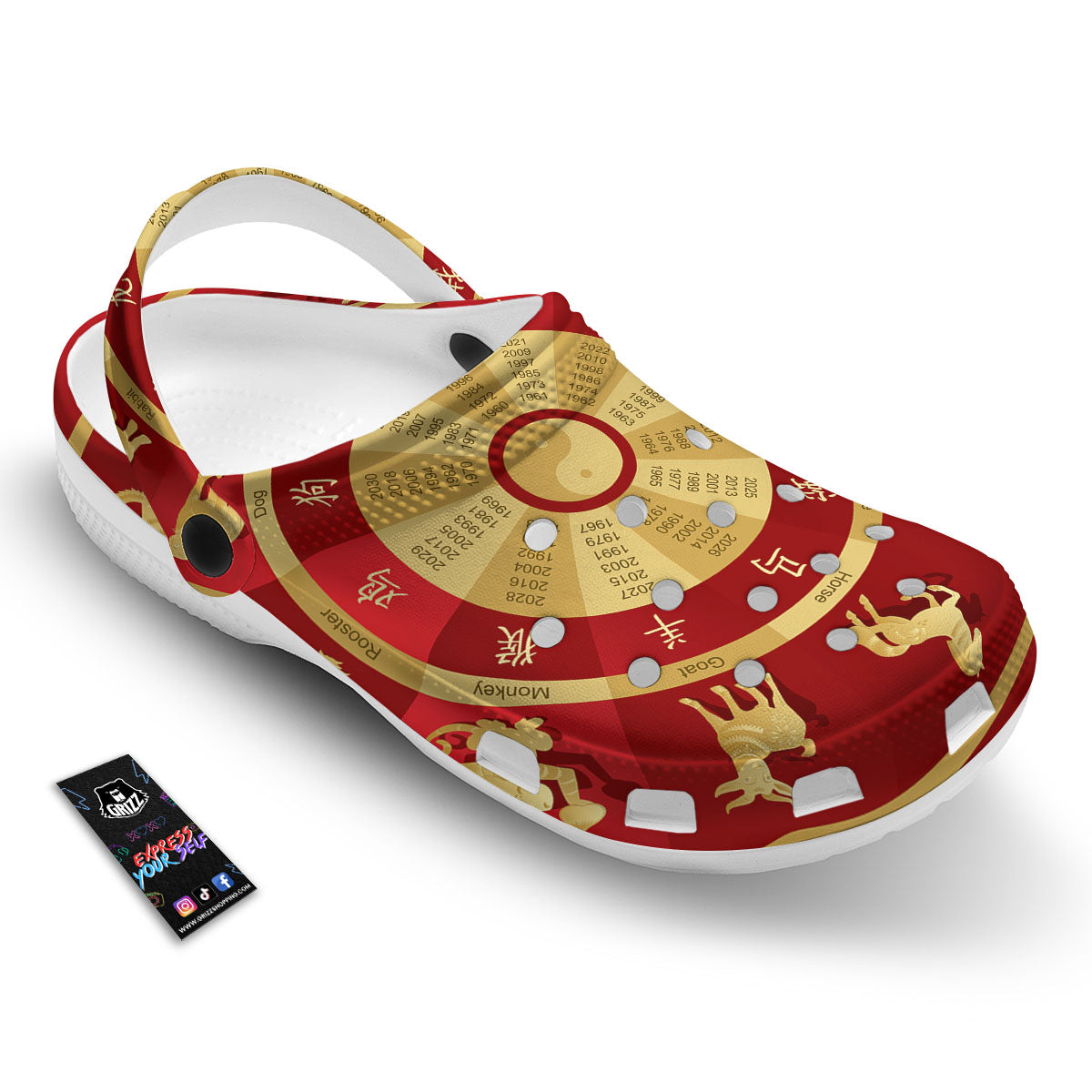 Zodiac Wheel Red Chinese Print Clog-grizzshop