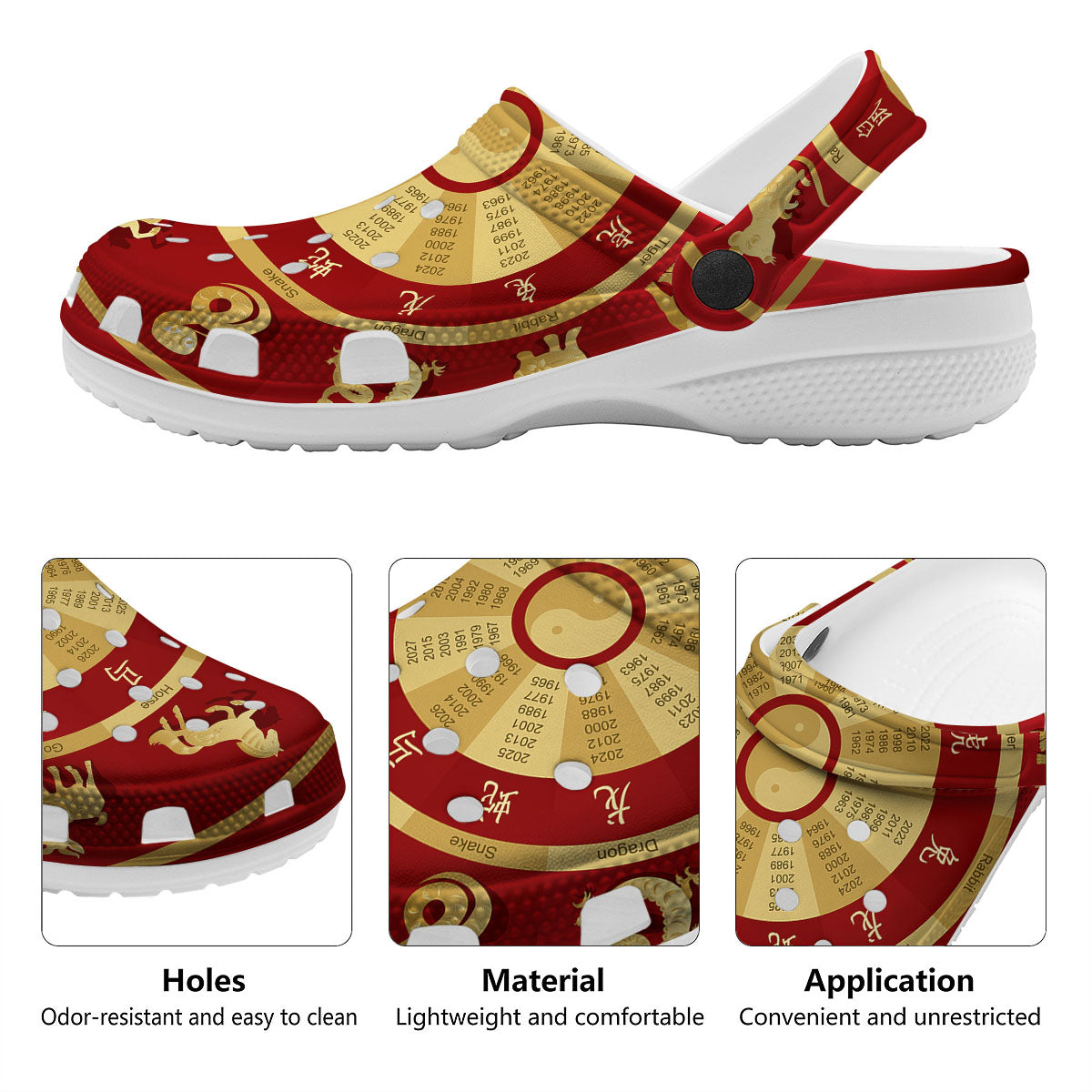 Zodiac Wheel Red Chinese Print Clog-grizzshop