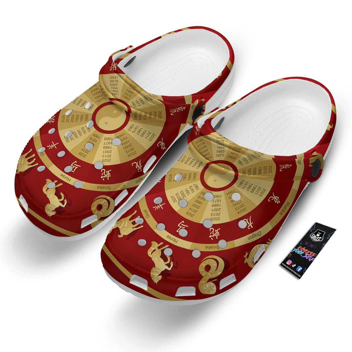 Zodiac Wheel Red Chinese Print Clog-grizzshop