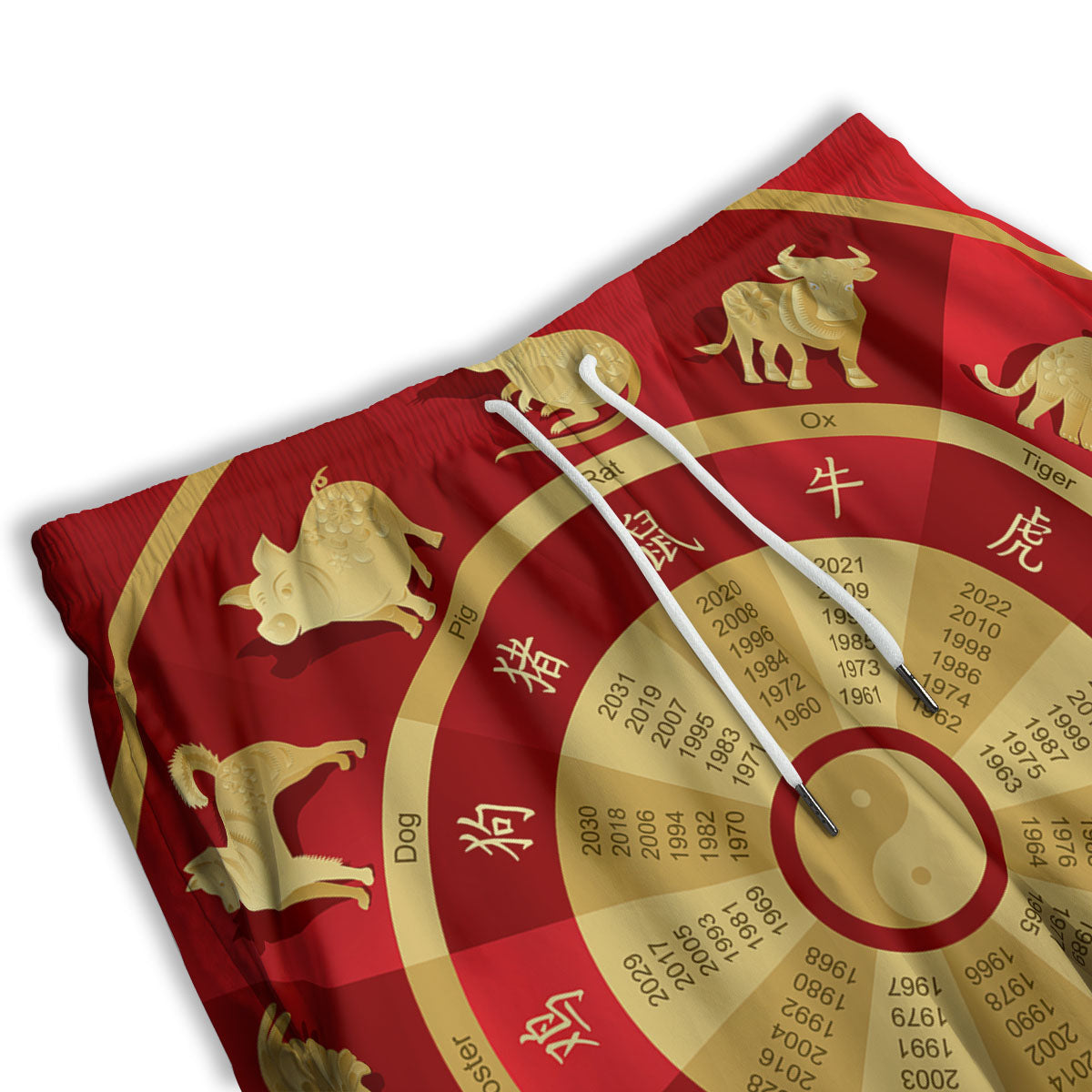 Zodiac Wheel Red Chinese Print Men's Athletic Shorts