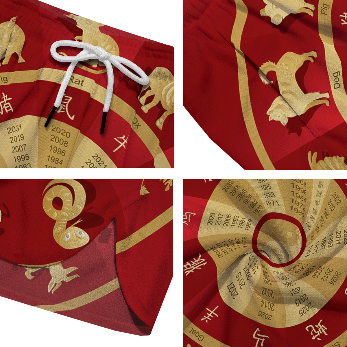 Zodiac Wheel Red Chinese Print Men's Running Shorts-grizzshop