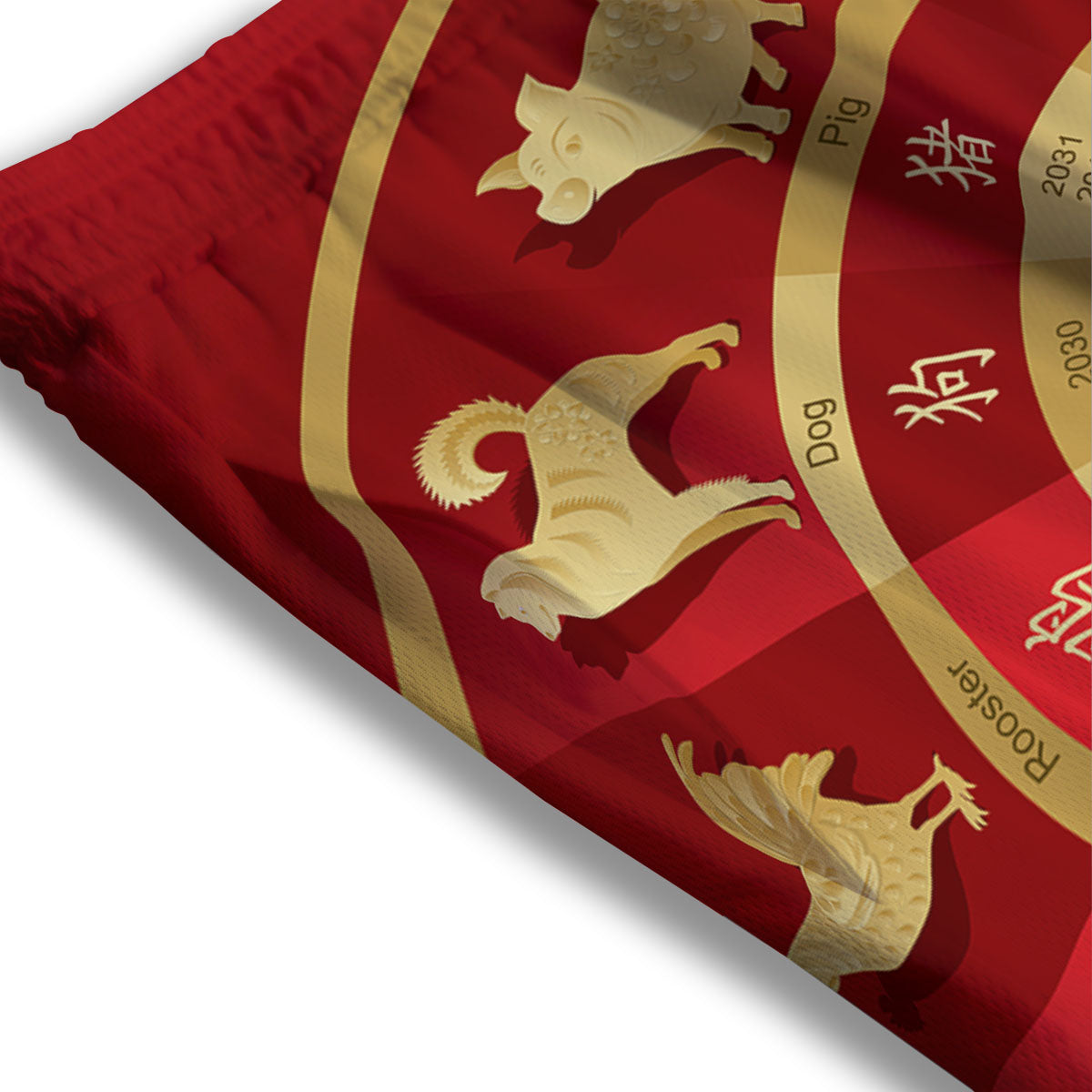 Zodiac Wheel Red Chinese Print Mesh Shorts