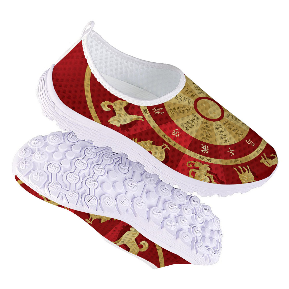 Zodiac Wheel Red Chinese Print Nurse Shoes-grizzshop