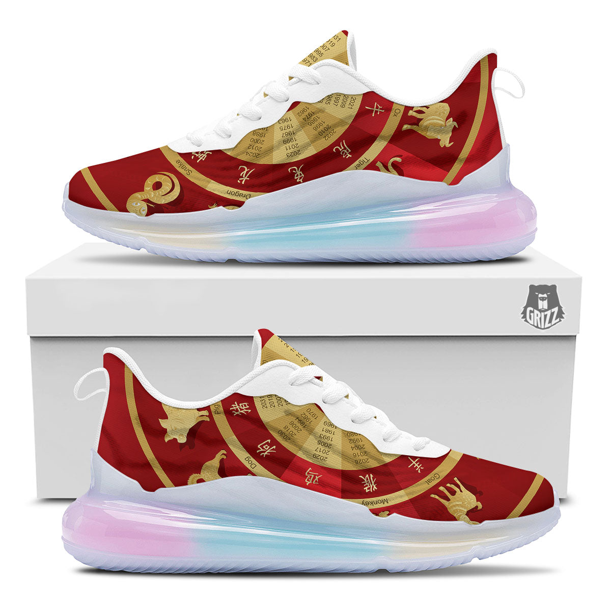Zodiac Wheel Red Chinese Print Running Sneakers-grizzshop