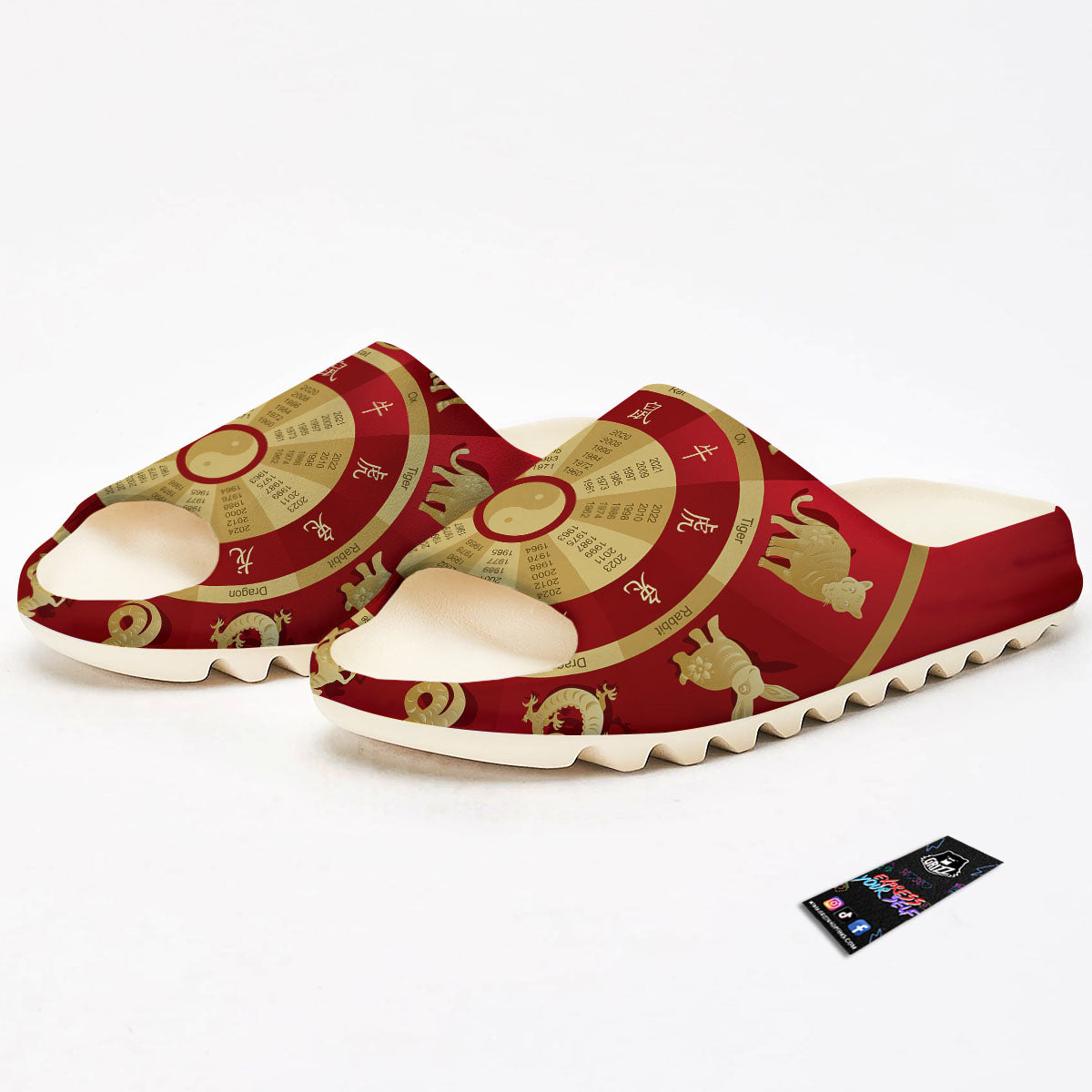 Zodiac Wheel Red Chinese Print Sandals-grizzshop