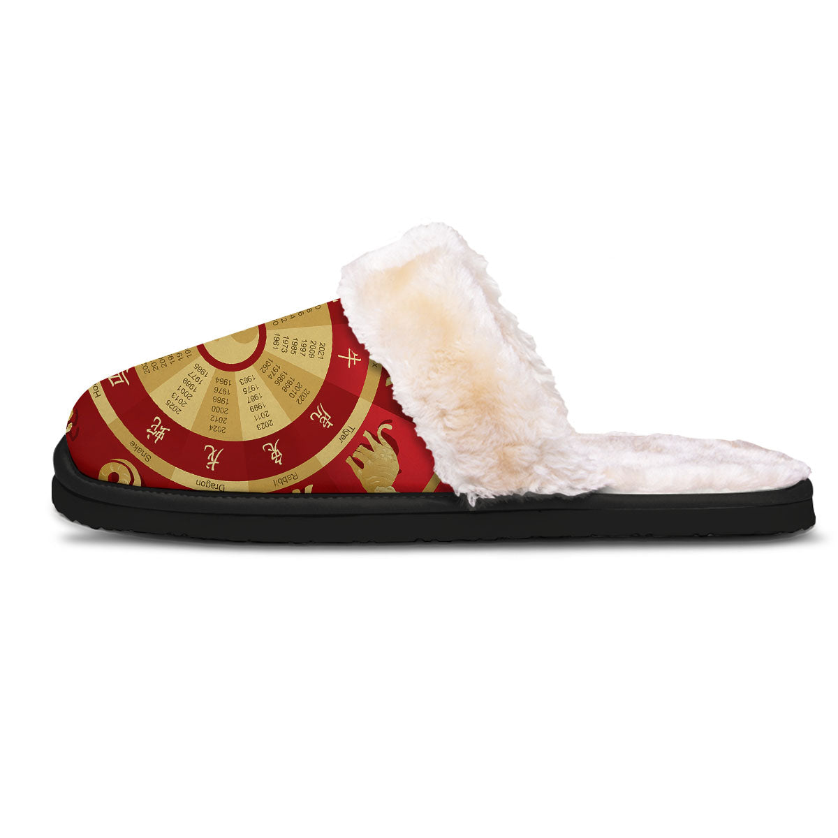 Zodiac Wheel Red Chinese Print Slippers-grizzshop