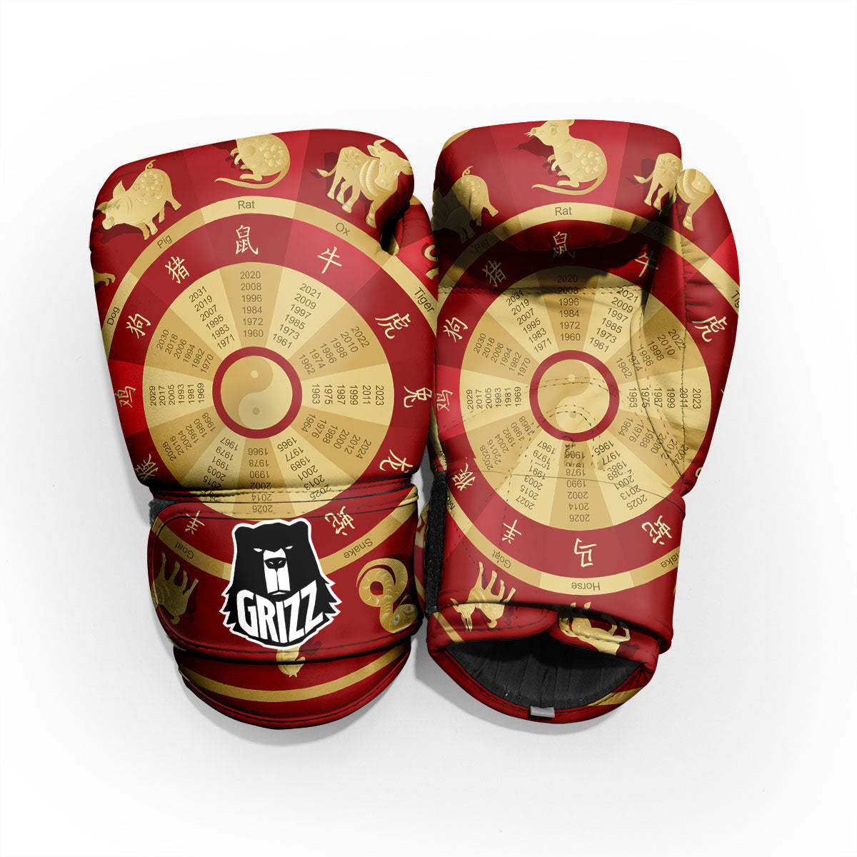 Zodiac Wheel Red Chinese Print Pro Boxing Glove