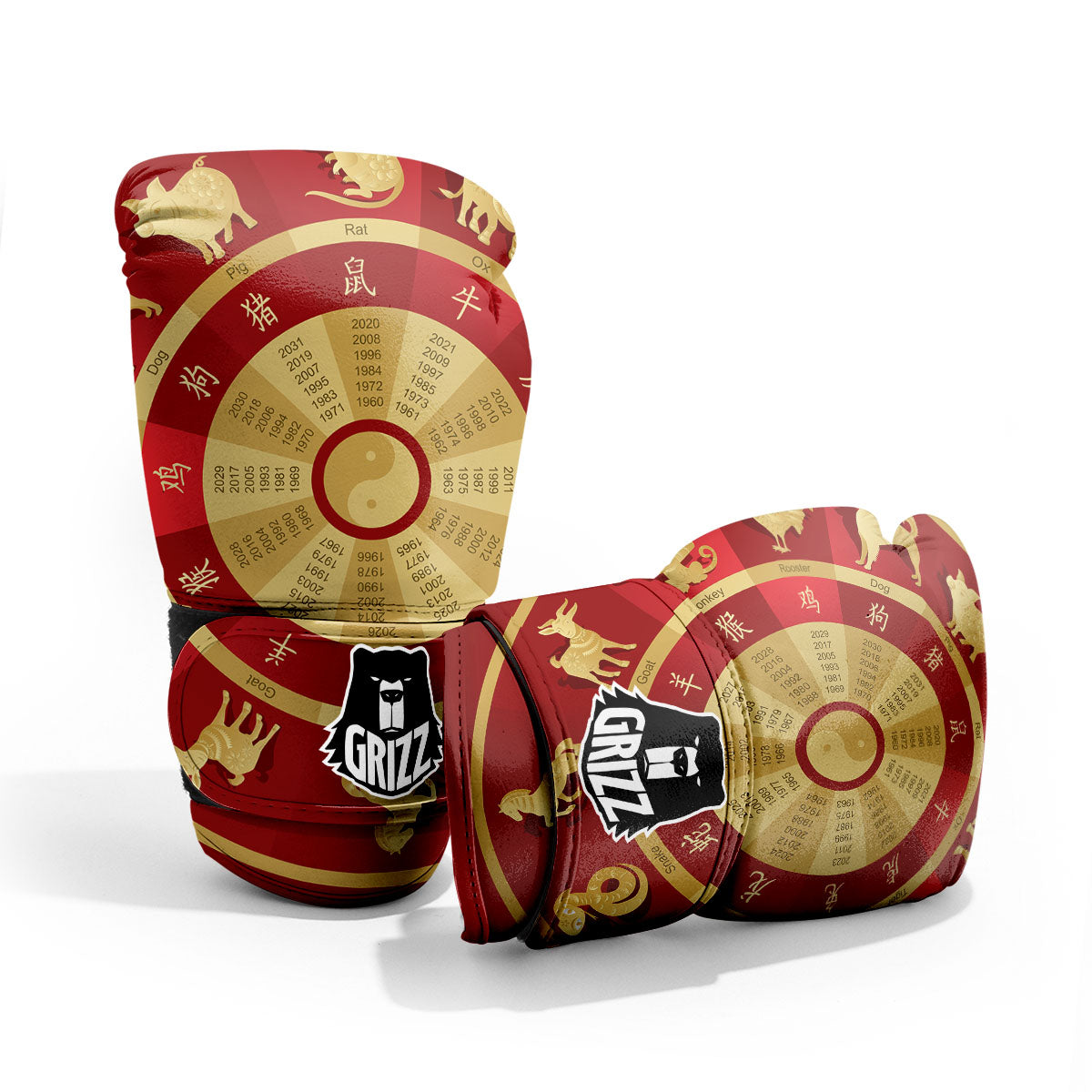 Zodiac Wheel Red Chinese Print Pro Boxing Glove