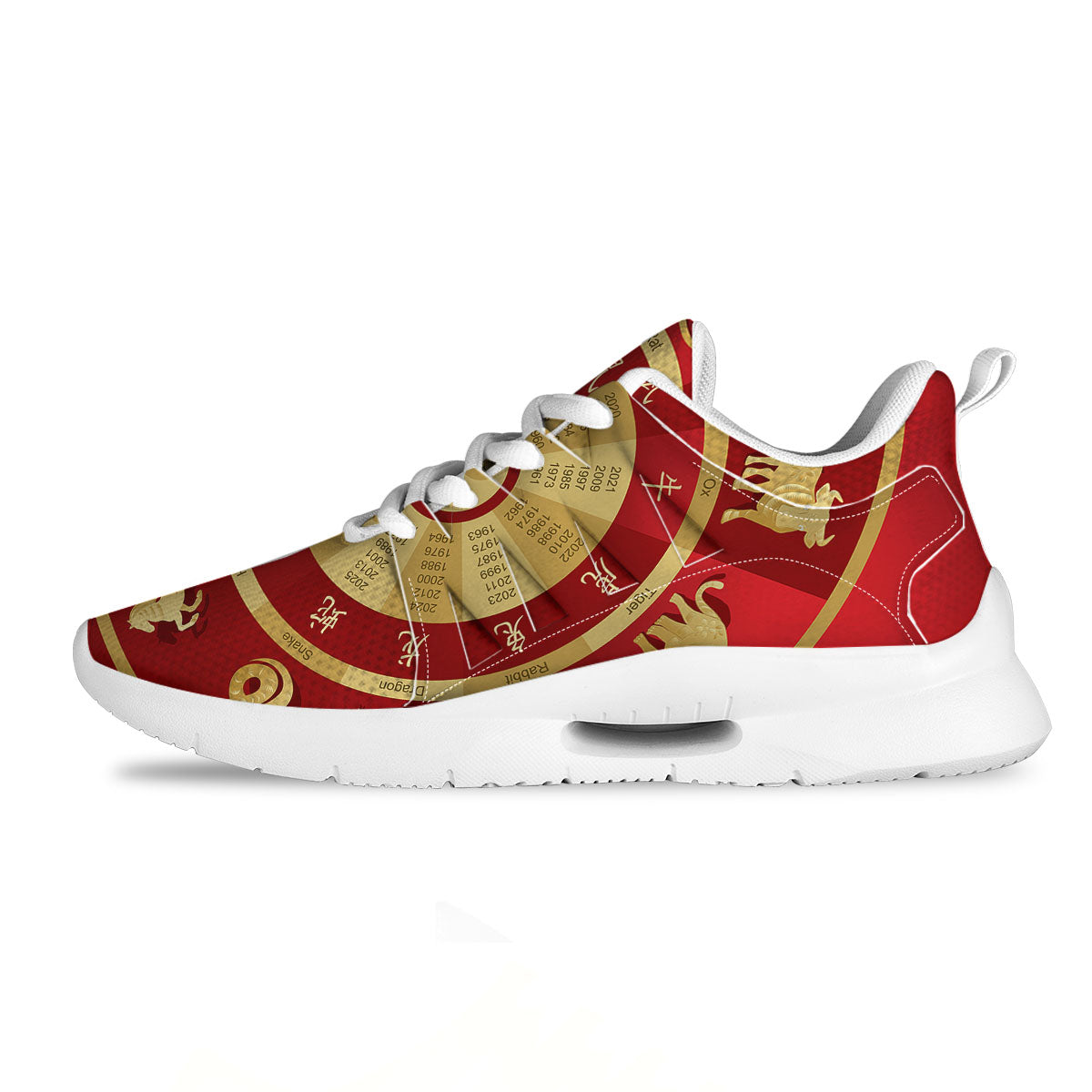 Zodiac Wheel Red Chinese Print Tennis Shoes-grizzshop