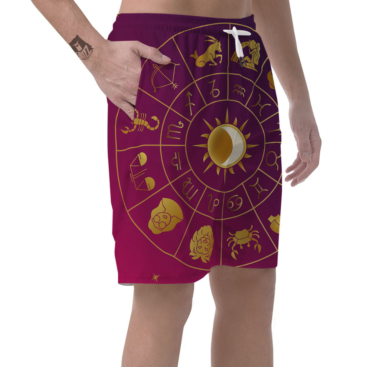 Zodiac Wheel Symbols Print Men's Shorts-grizzshop