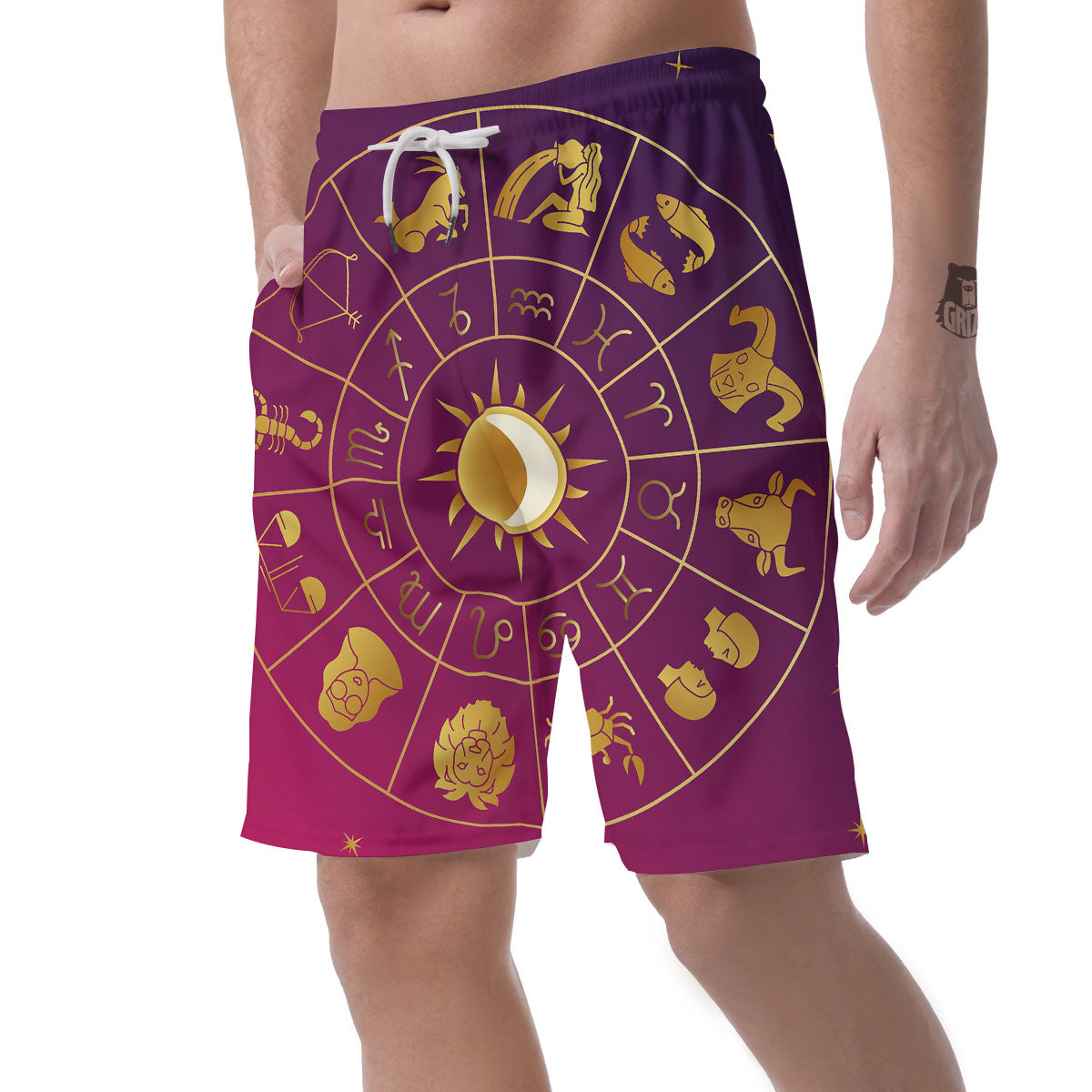 Zodiac Wheel Symbols Print Men's Shorts-grizzshop
