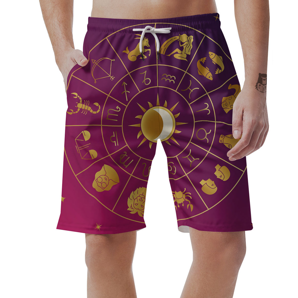 Zodiac Wheel Symbols Print Men's Shorts-grizzshop