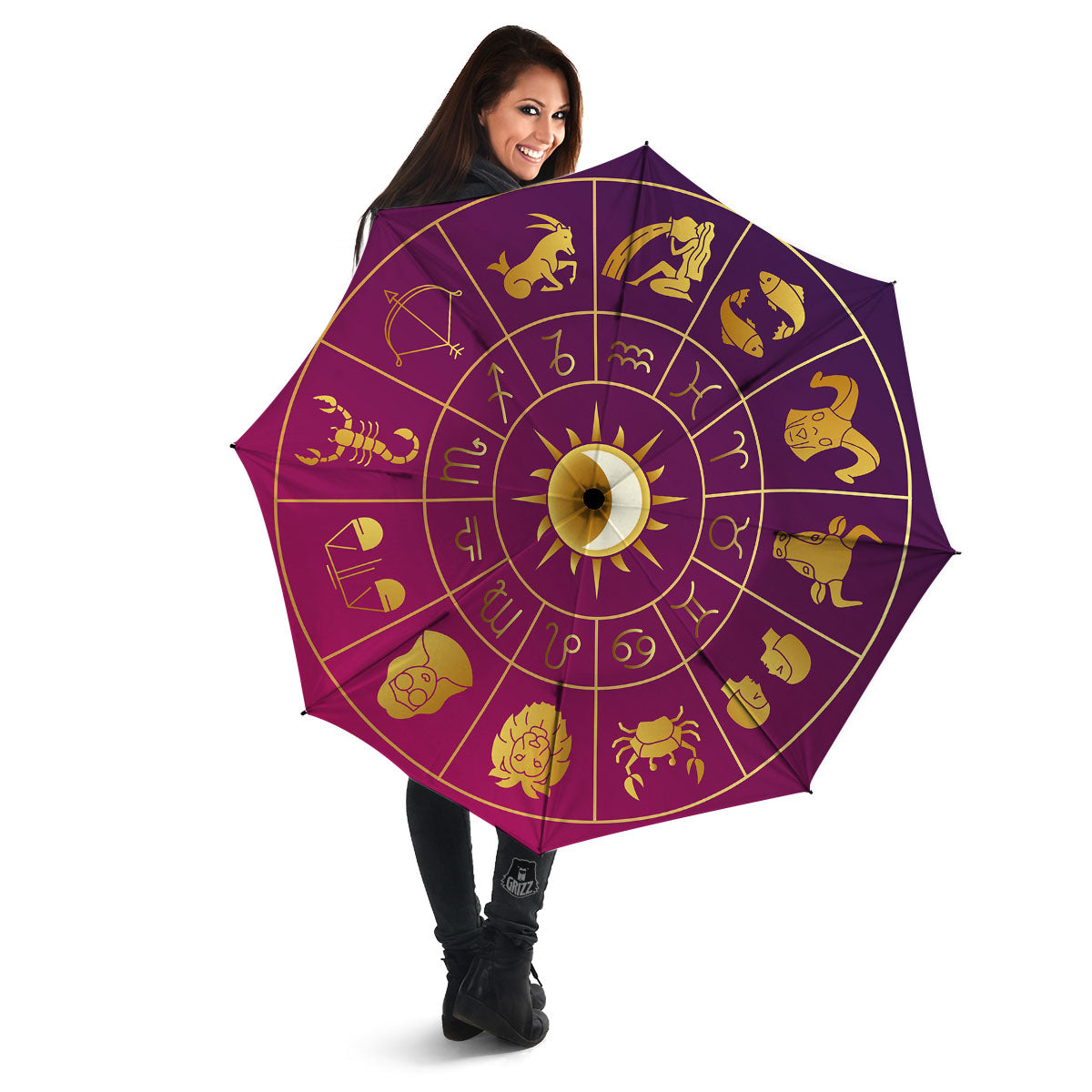 Zodiac Wheel Symbols Print Umbrella-grizzshop