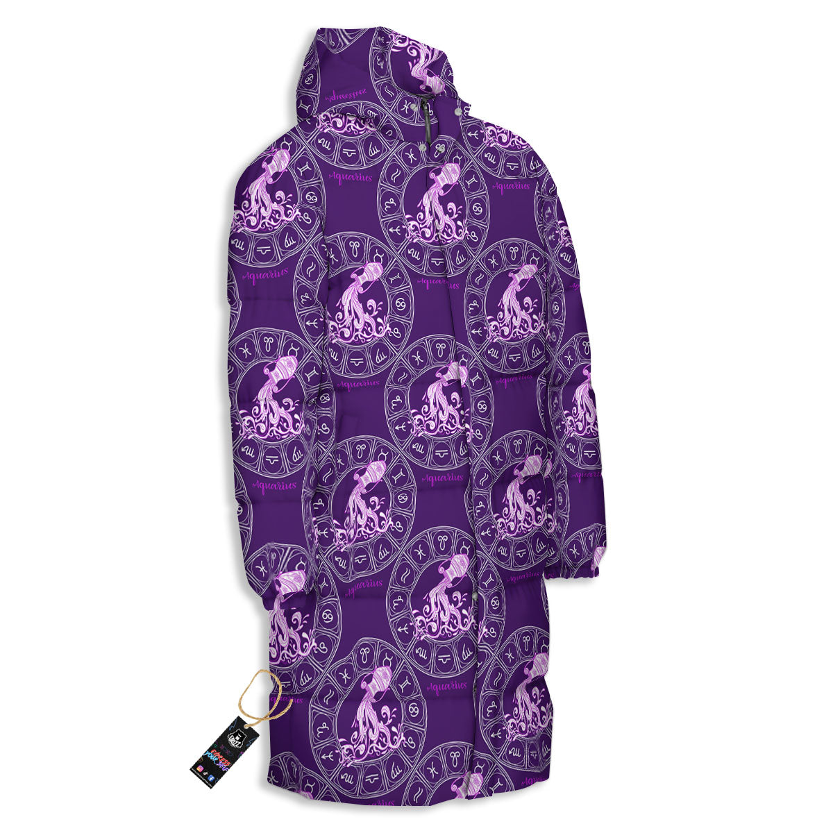 Zodiac Aquarius Purple Print Pattern Long Down Jacket