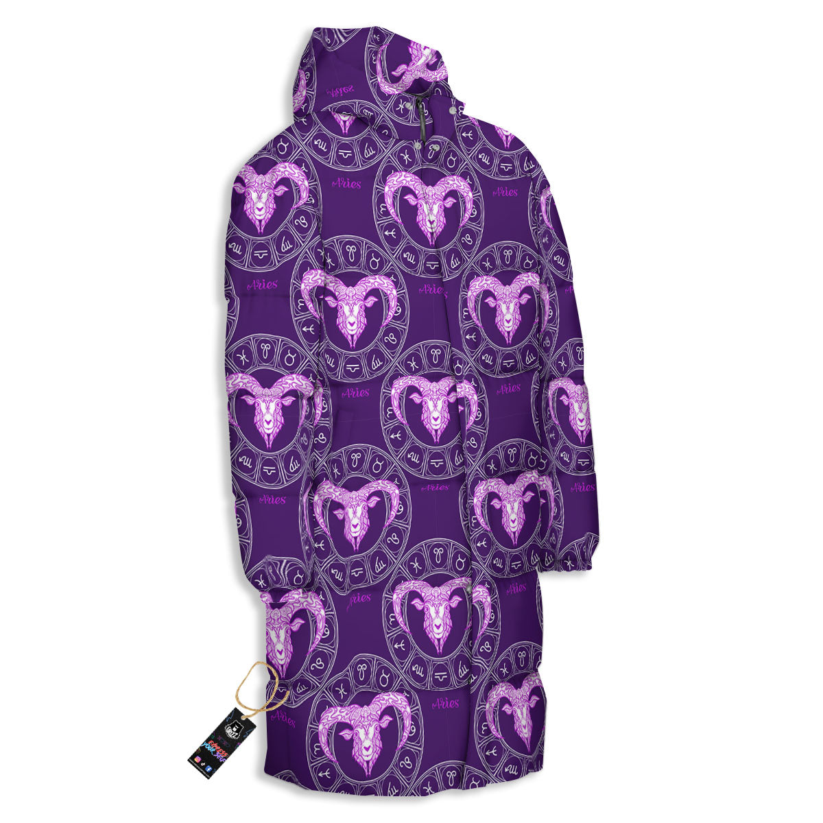 Zodiac Aries Purple Print Pattern Long Down Jacket