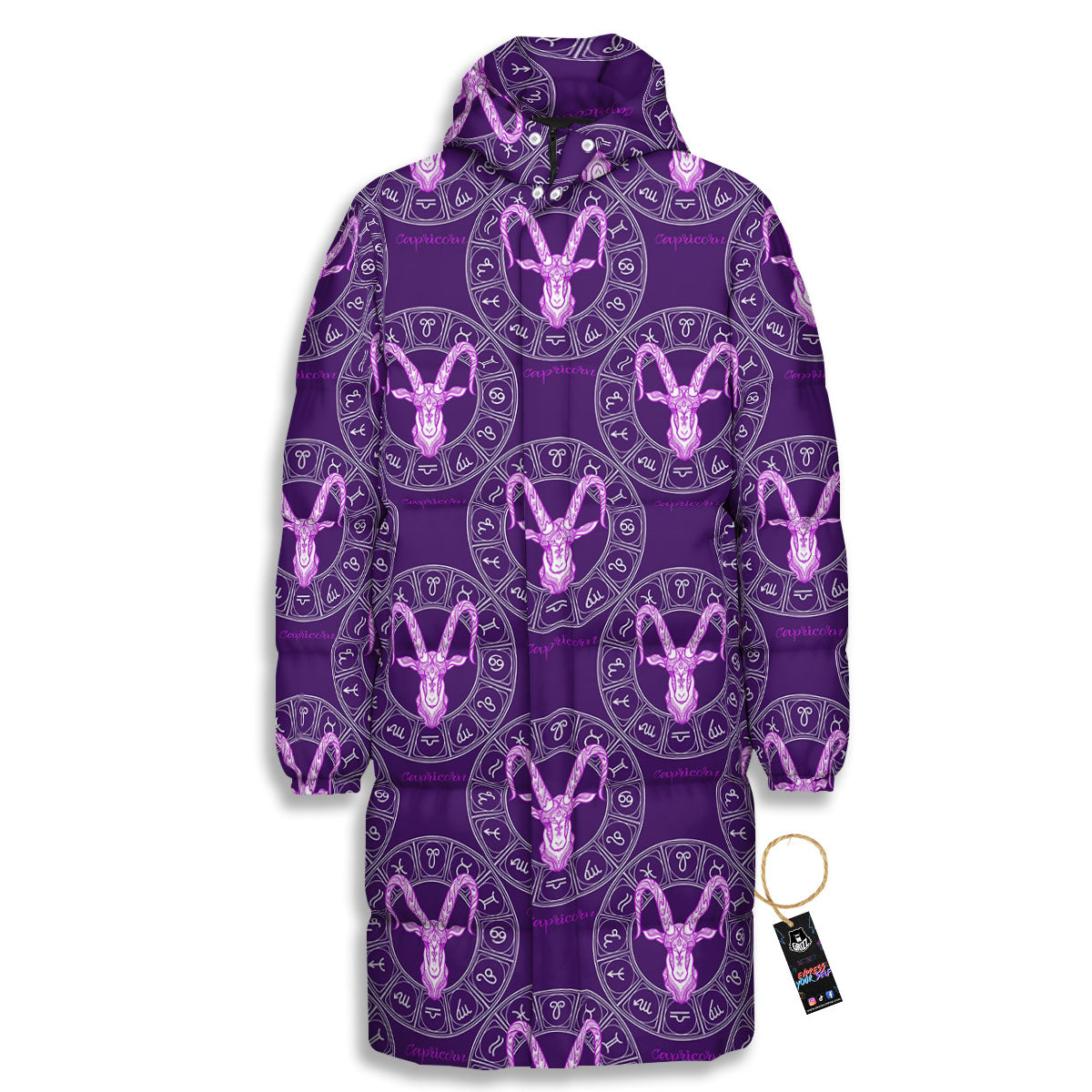 Zodiac Capricorn Purple Print Pattern Long Down Jacket