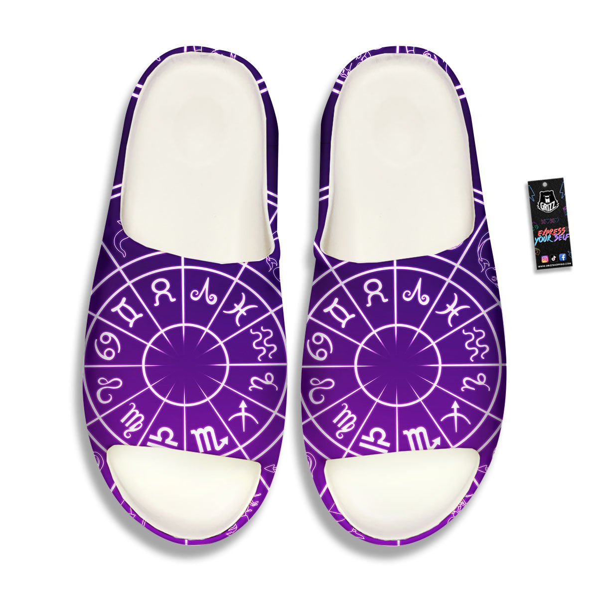 Zodiac Purple And White Signs Print Sandals-grizzshop